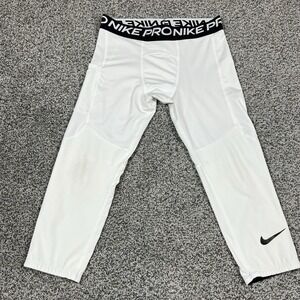 Nike‎ Pro Pants Boys L White Football Compression Swoosh Logo DriFit